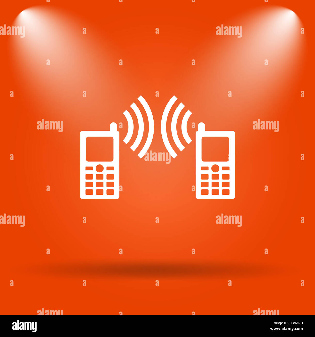 Icône de communication. Bouton Internet sur fond orange. Banque D'Images