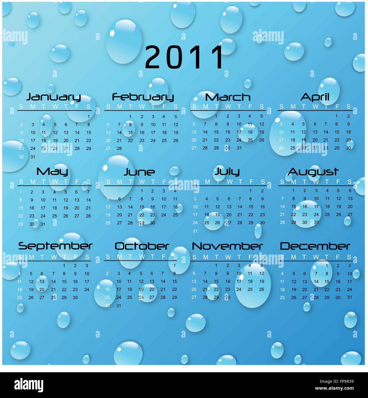 2011 Calendrier des gouttes Illustration de Vecteur
