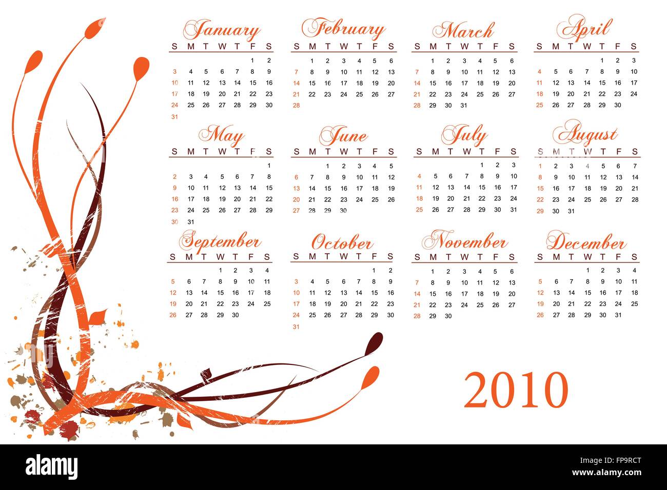 Calendrier 2010 colorés sur fond blanc Illustration de Vecteur