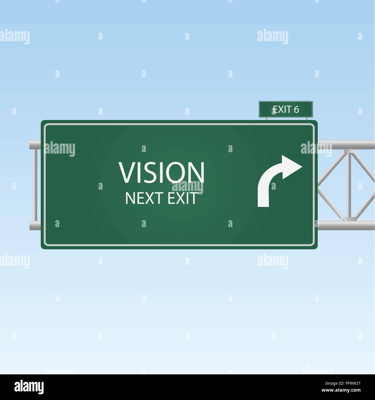 Image d'un panneau routier à la sortie de "Vision" avec un fond de ciel. Illustration de Vecteur
