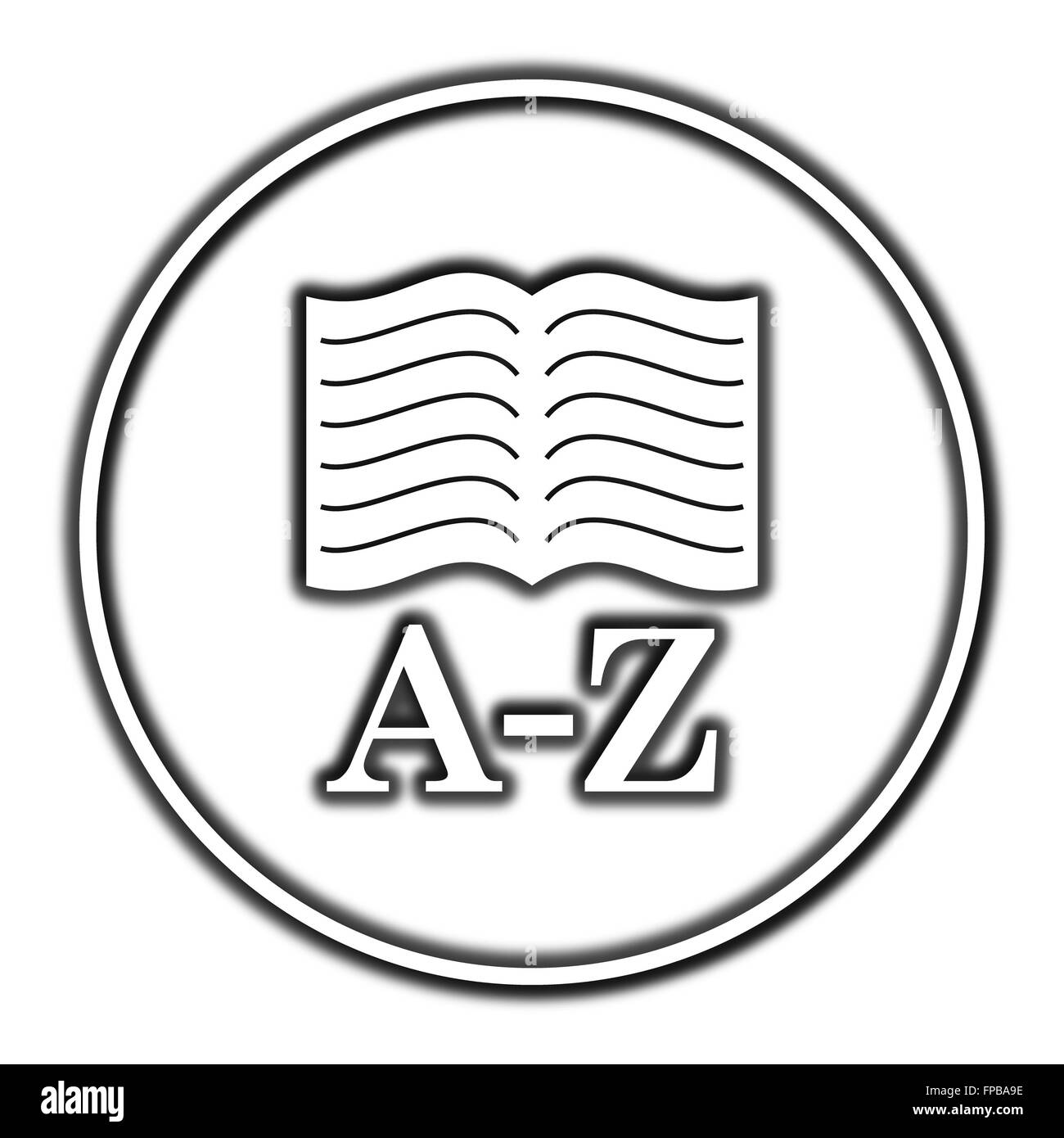 A-Z icône en forme de livre. Bouton Internet sur fond blanc. Banque D'Images
