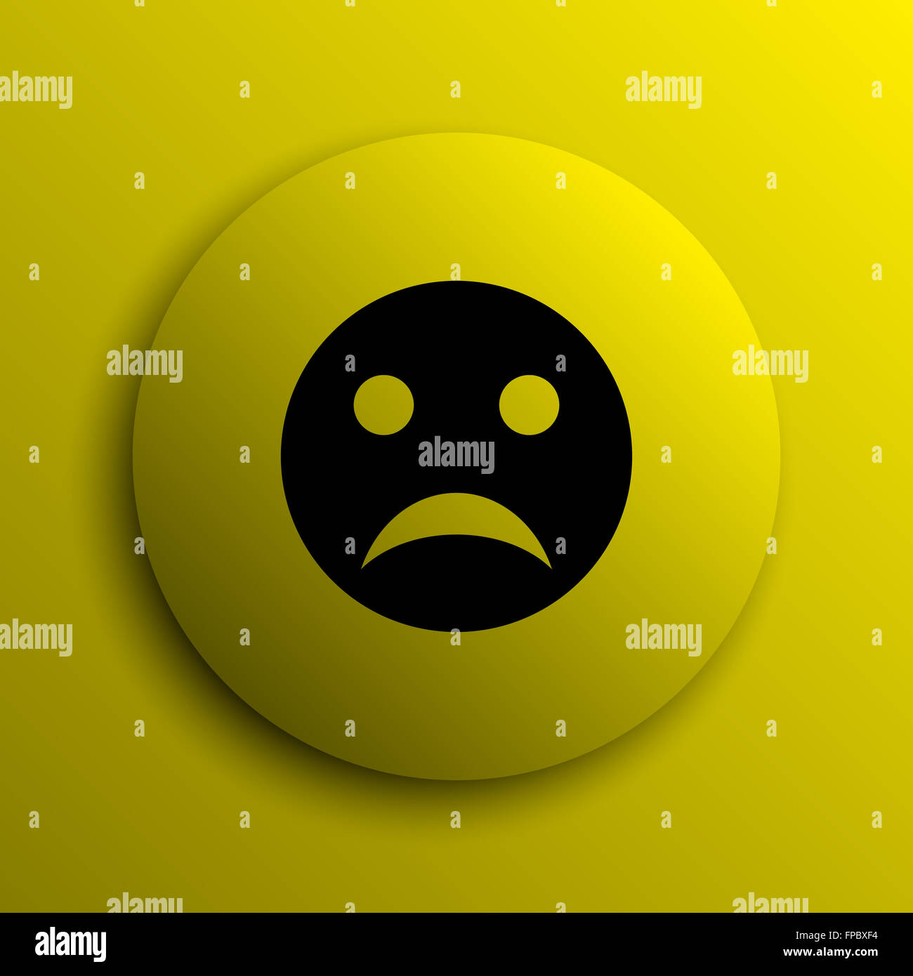 Icône smiley triste. Bouton internet jaune. Banque D'Images