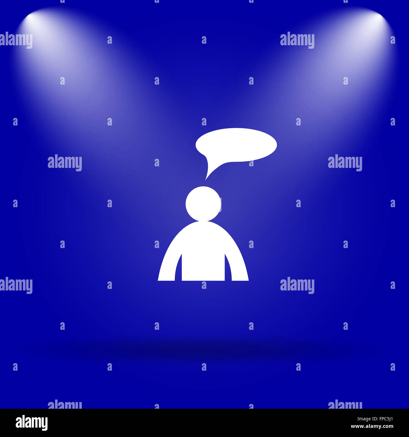 Commentaires icône. Télévision icône sur fond bleu. - Homme avec bulle Banque D'Images