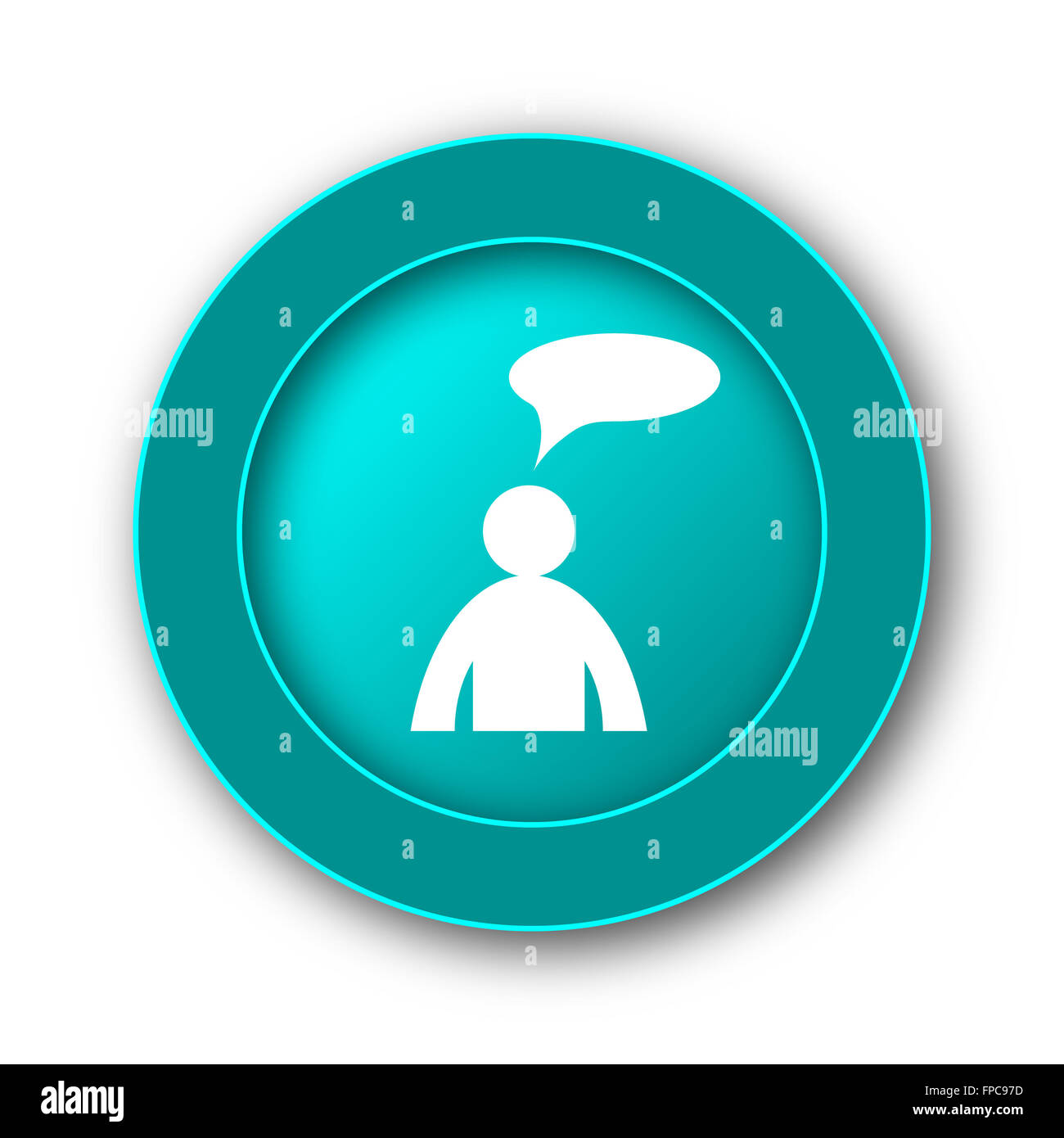Commentaires icône. Bouton Internet sur fond blanc - homme avec bulle Banque D'Images