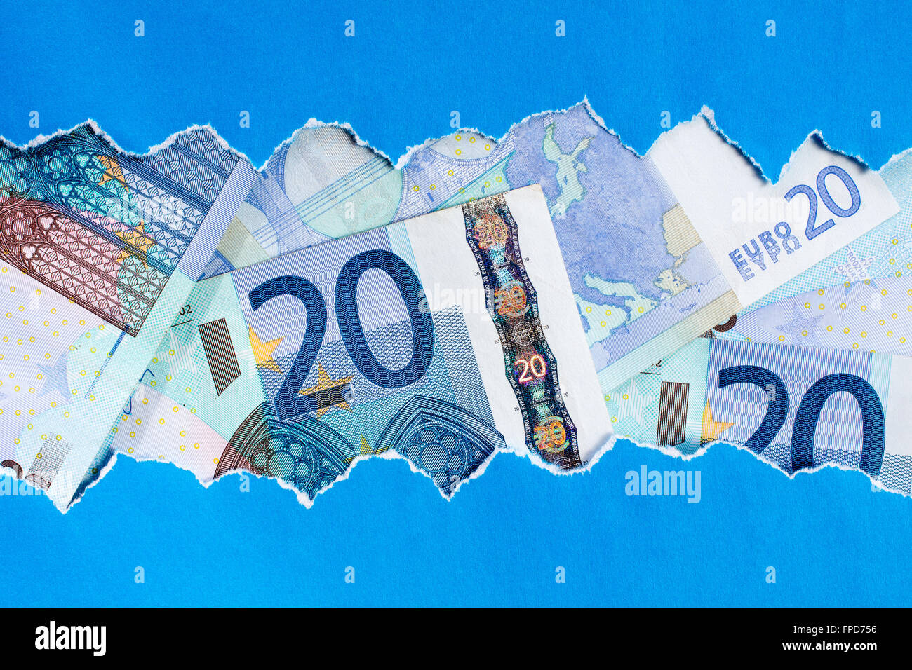 Billets en papier déchiré châssis bleu Photo Stock Alamy