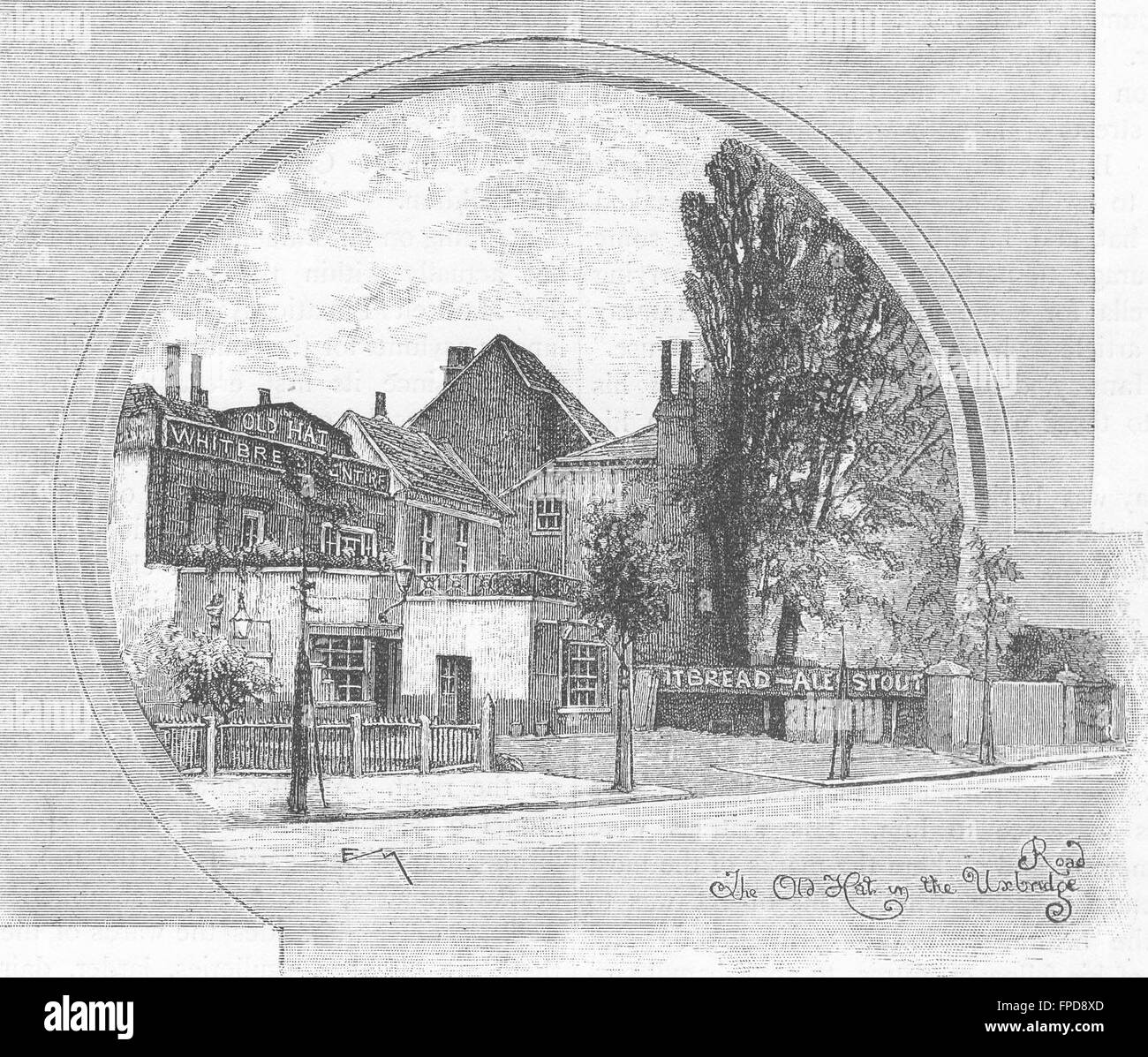 EALING : Le 'Vieux chapeau' dans l'Uxbridge Road, antique print 1888 Banque D'Images