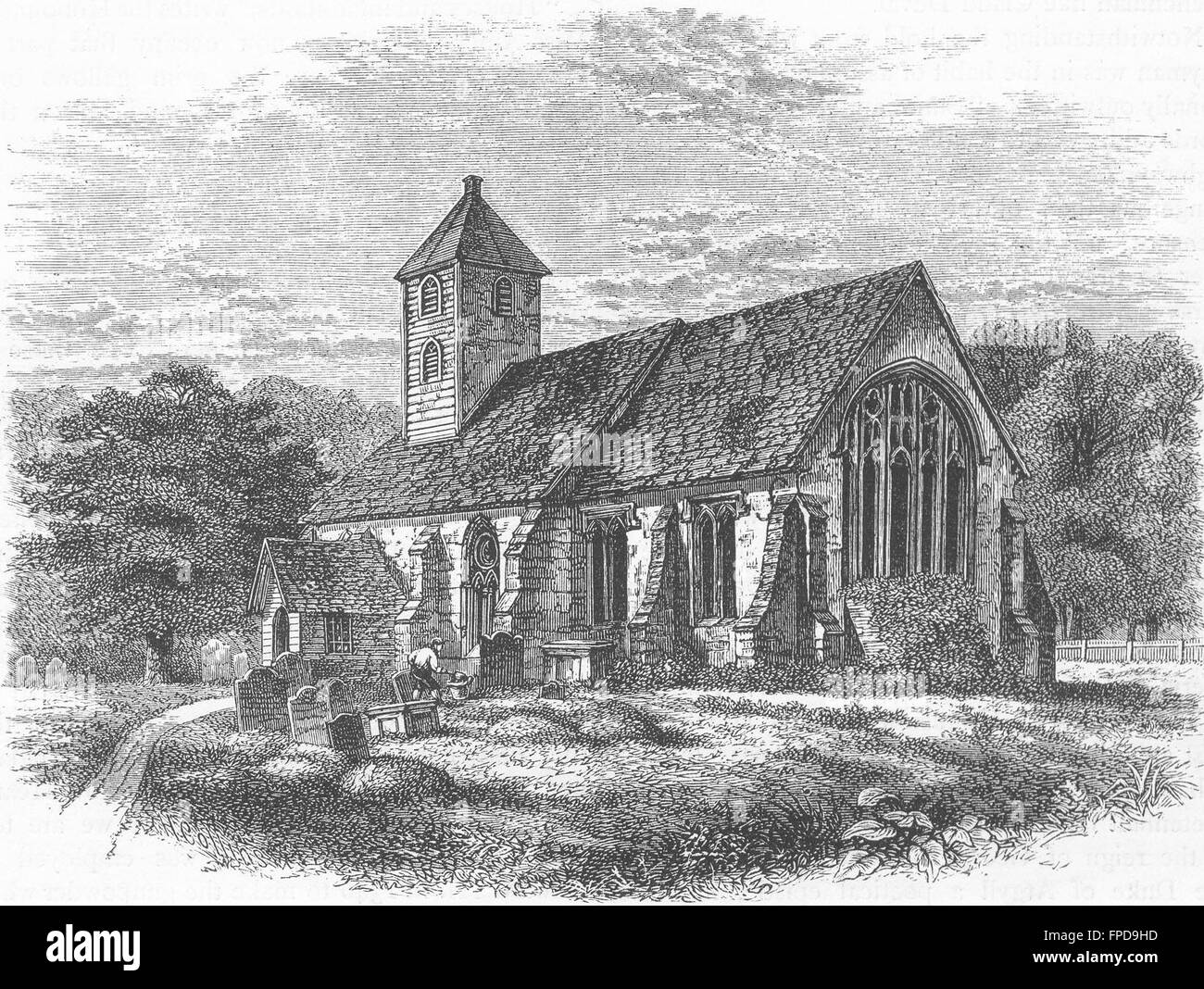 HANWORTH : Ancienne Église Hanworth, antique print 1888 Banque D'Images