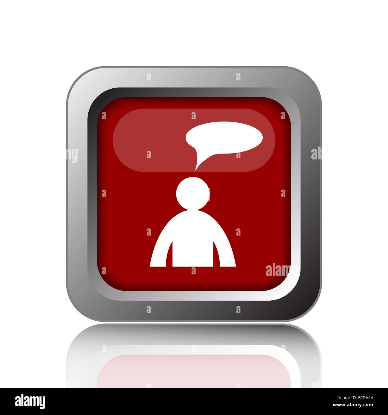 Commentaires icône. Bouton Internet sur fond blanc - homme avec bulle Banque D'Images