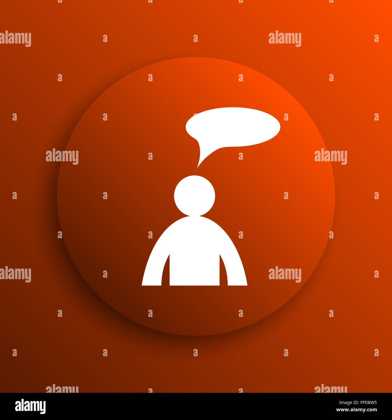 Commentaires icône. Bouton Internet sur fond orange - homme avec bulle Banque D'Images