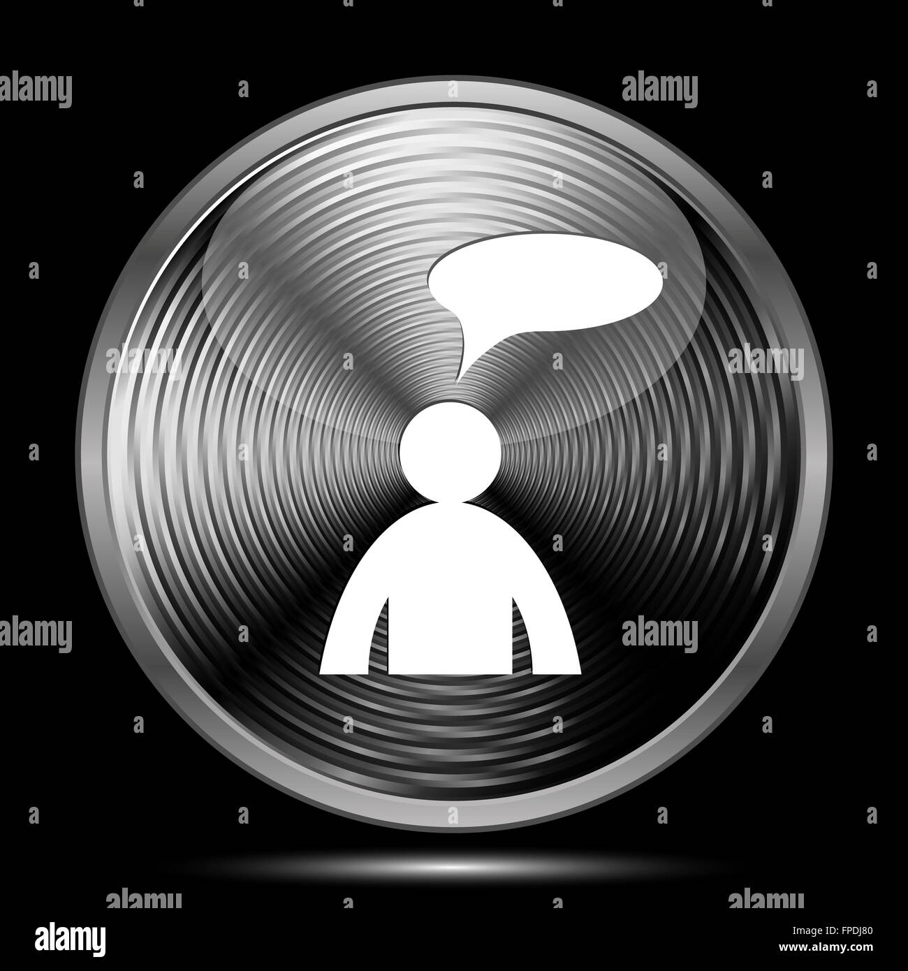 Commentaires icône. Bouton Internet sur fond noir. - Homme avec bulle Banque D'Images