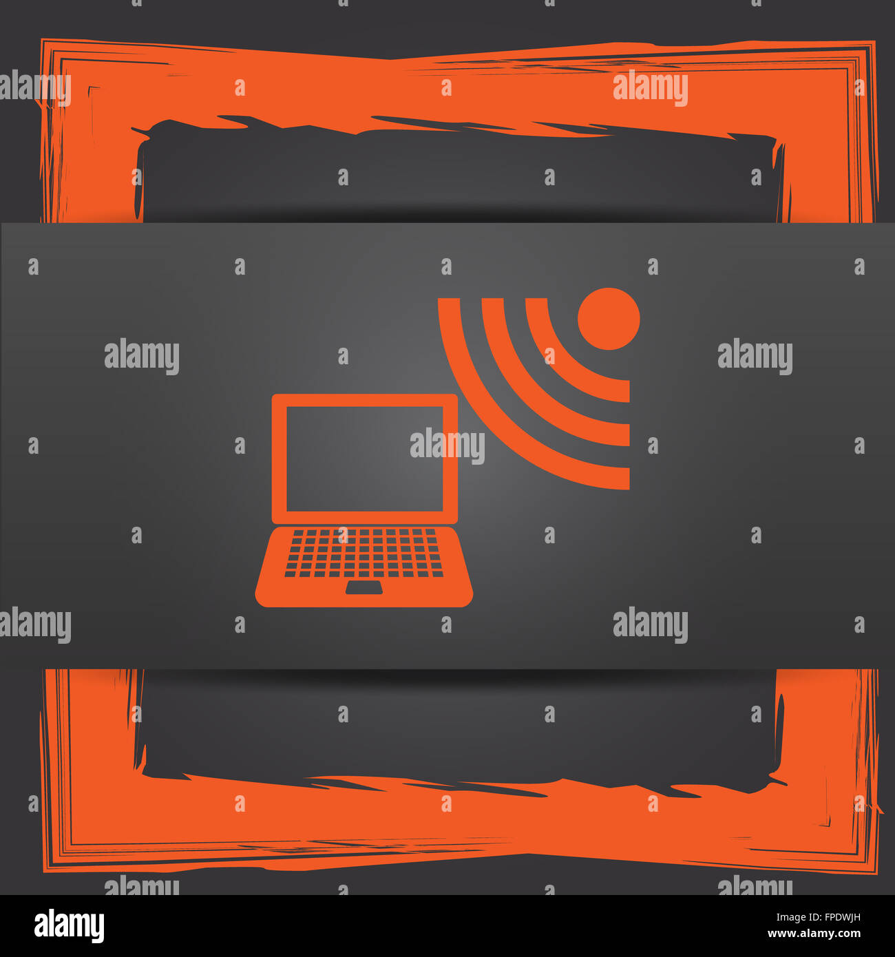 L'icône ordinateur portable sans fil. Bouton Internet sur fond gris. Banque D'Images