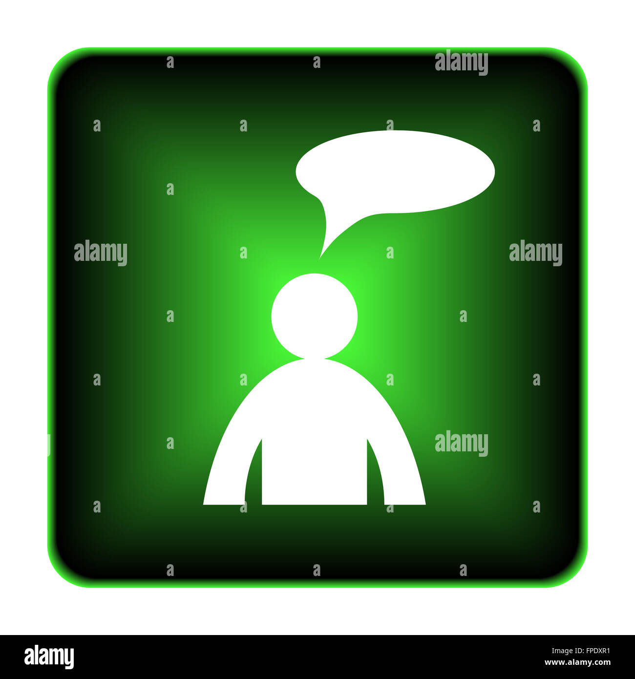 Commentaires icône. Bouton Internet sur fond blanc. - Homme avec bulle Banque D'Images
