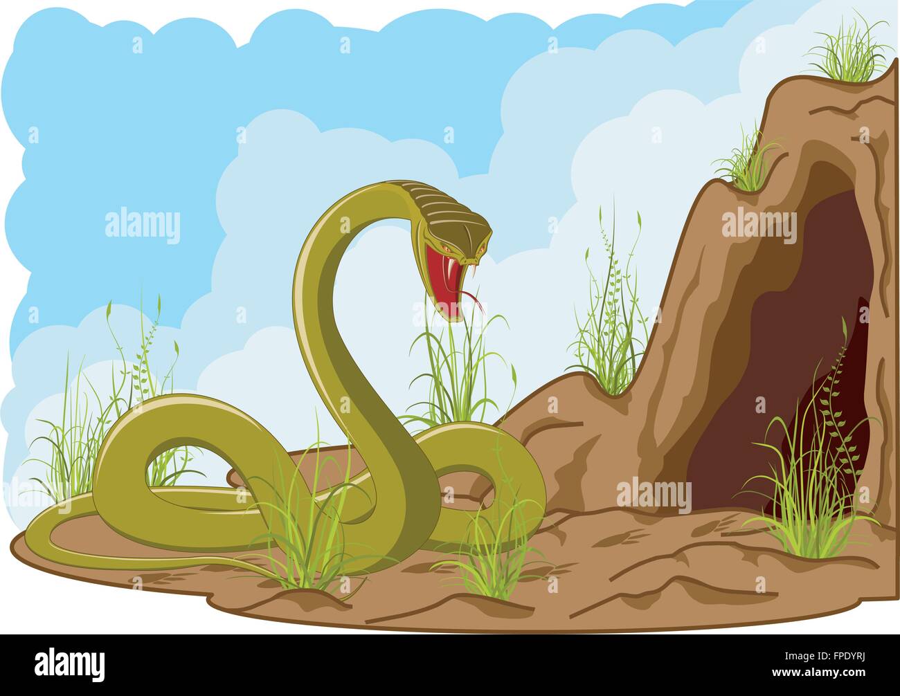 Serpent en colère près de cave Illustration de Vecteur