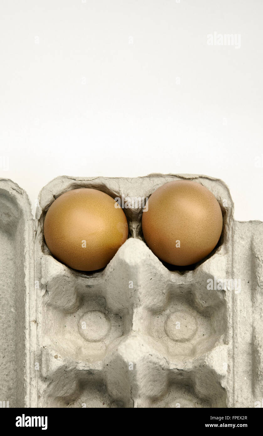 Deux Œufs dans le conteneur carton Banque D'Images