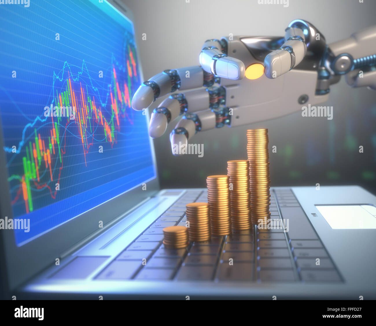 Image 3D concept de logiciel (Robot Trading System) utilisé dans le marché boursier. Banque D'Images