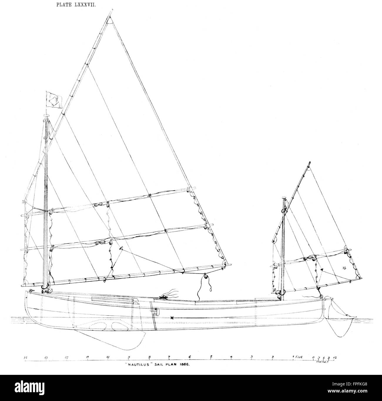 YACHTS : 'Nautilus(1886)Plan de navigation, antique print 1891 Banque D'Images