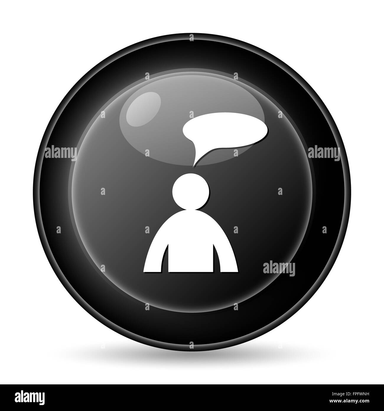 Commentaires icône. Bouton Internet sur fond blanc. - Homme avec bulle Banque D'Images
