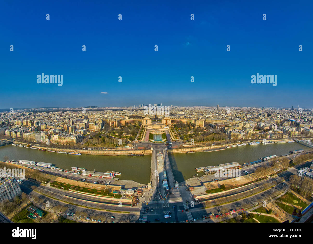 Vue panoramique du sommet de la Tour Eiffel, Paris, France Banque D'Images