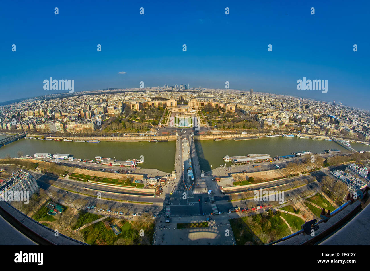 Vue panoramique du sommet de la Tour Eiffel, Paris, France Banque D'Images