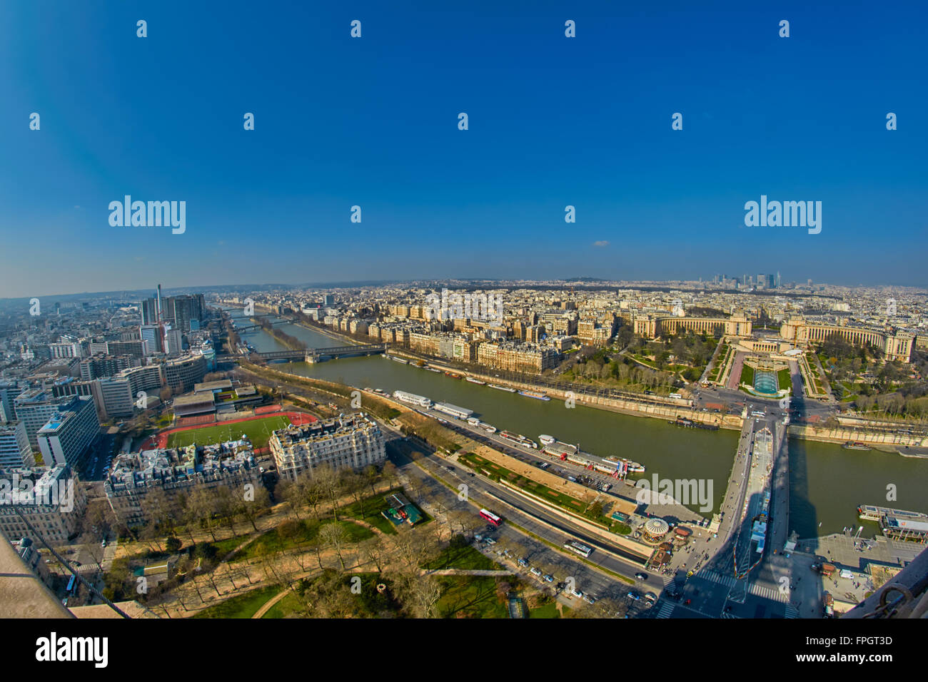 Vue panoramique du sommet de la Tour Eiffel, Paris, France Banque D'Images