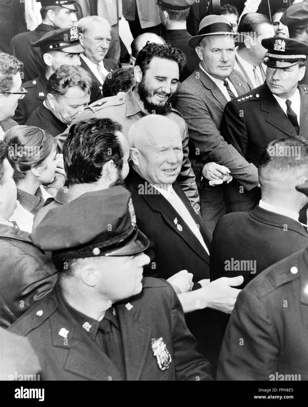 Fidel Castro, Premier Ministre de Cuba et Nikita Khrouchtchev, premier secrétaire du Parti communiste de l'Union soviétique à New York, 1960 Banque D'Images