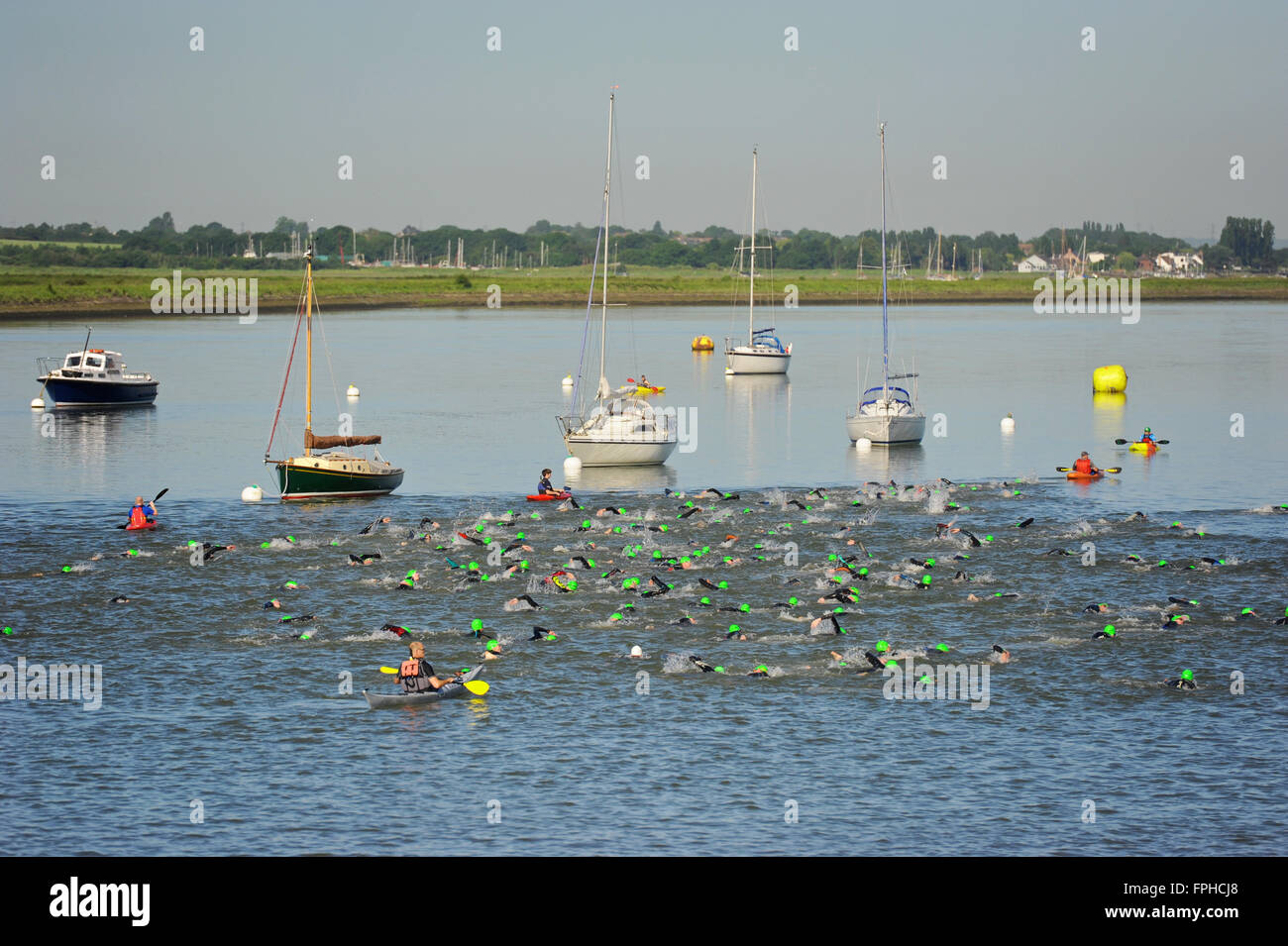 Triathlon à l'Fambridge Yacht Haven, Essex. Organisé par Dengie Événements. Banque D'Images