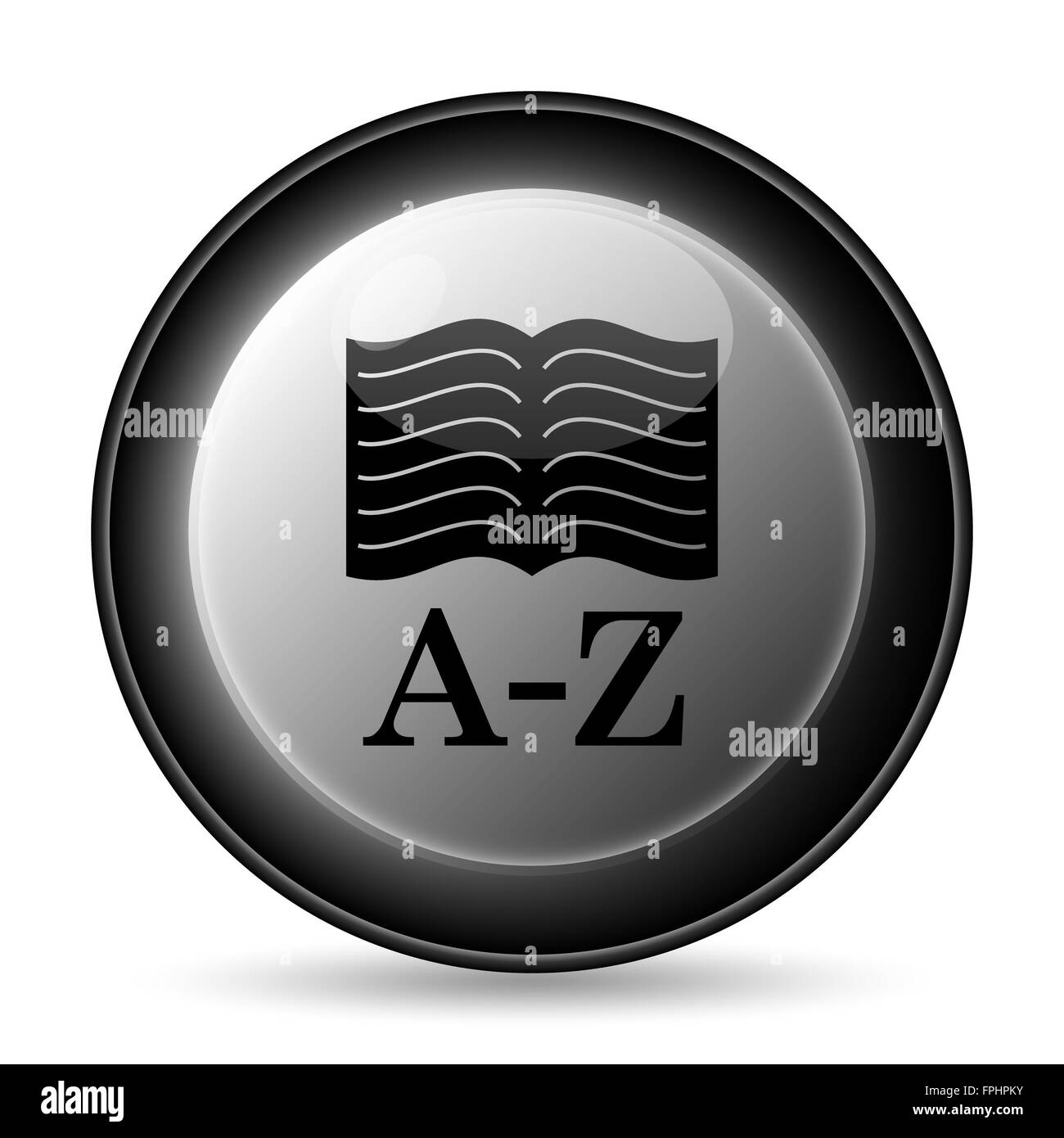 A-Z icône en forme de livre. Bouton Internet sur fond blanc. Banque D'Images