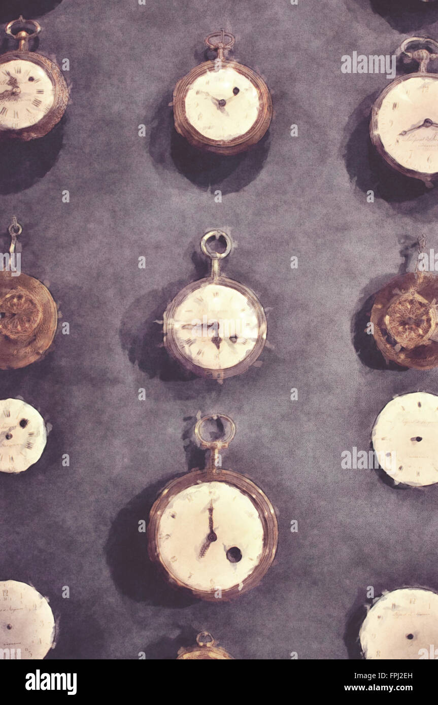 Peinture numérique de montres de poche rétro Banque D'Images