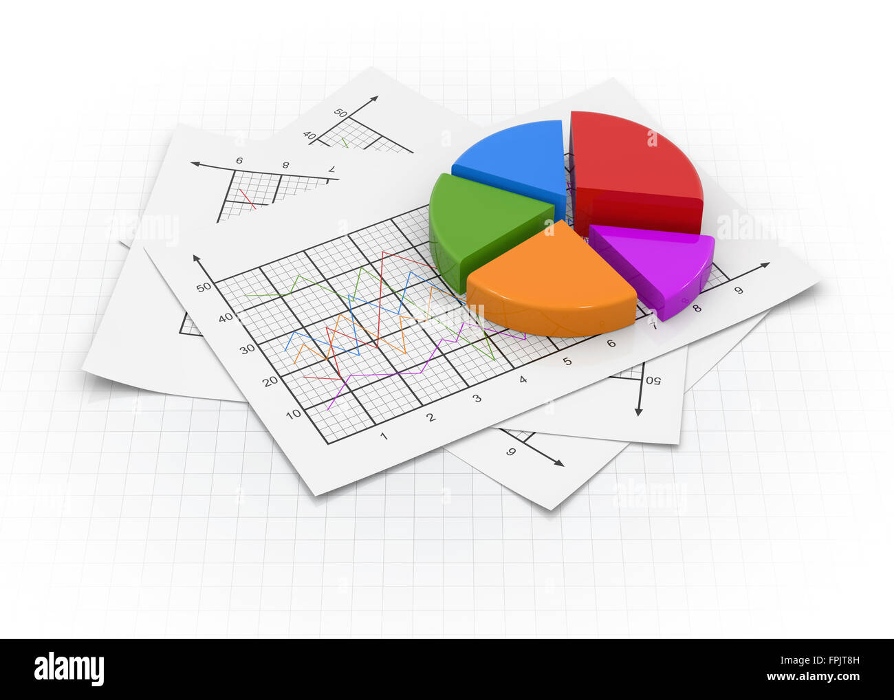 Graphique à secteurs d'affaires et documents Banque D'Images