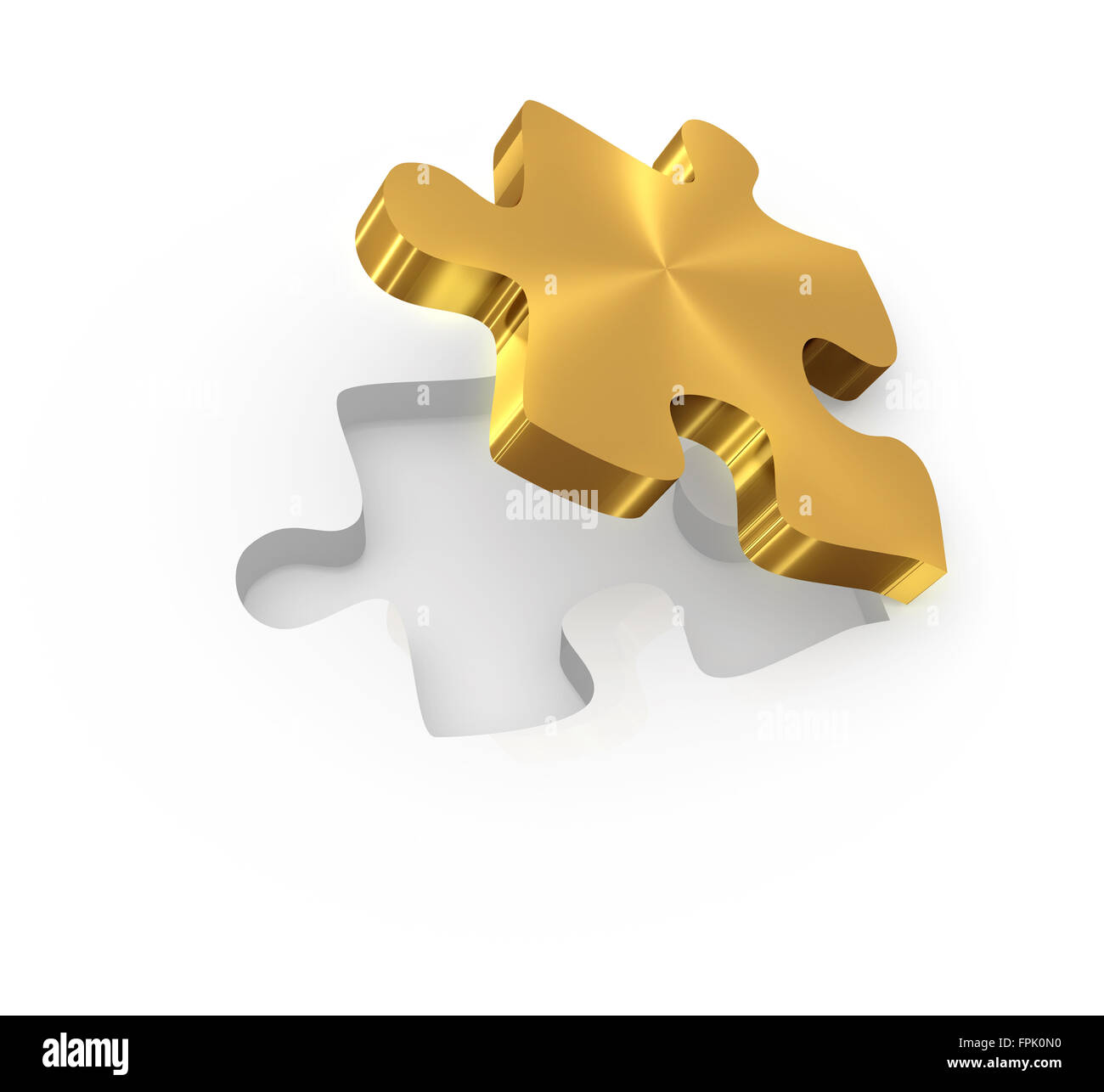 Pièce de puzzle d'or , c'est un 3D générée par ordinateur et l'image rendue. Banque D'Images