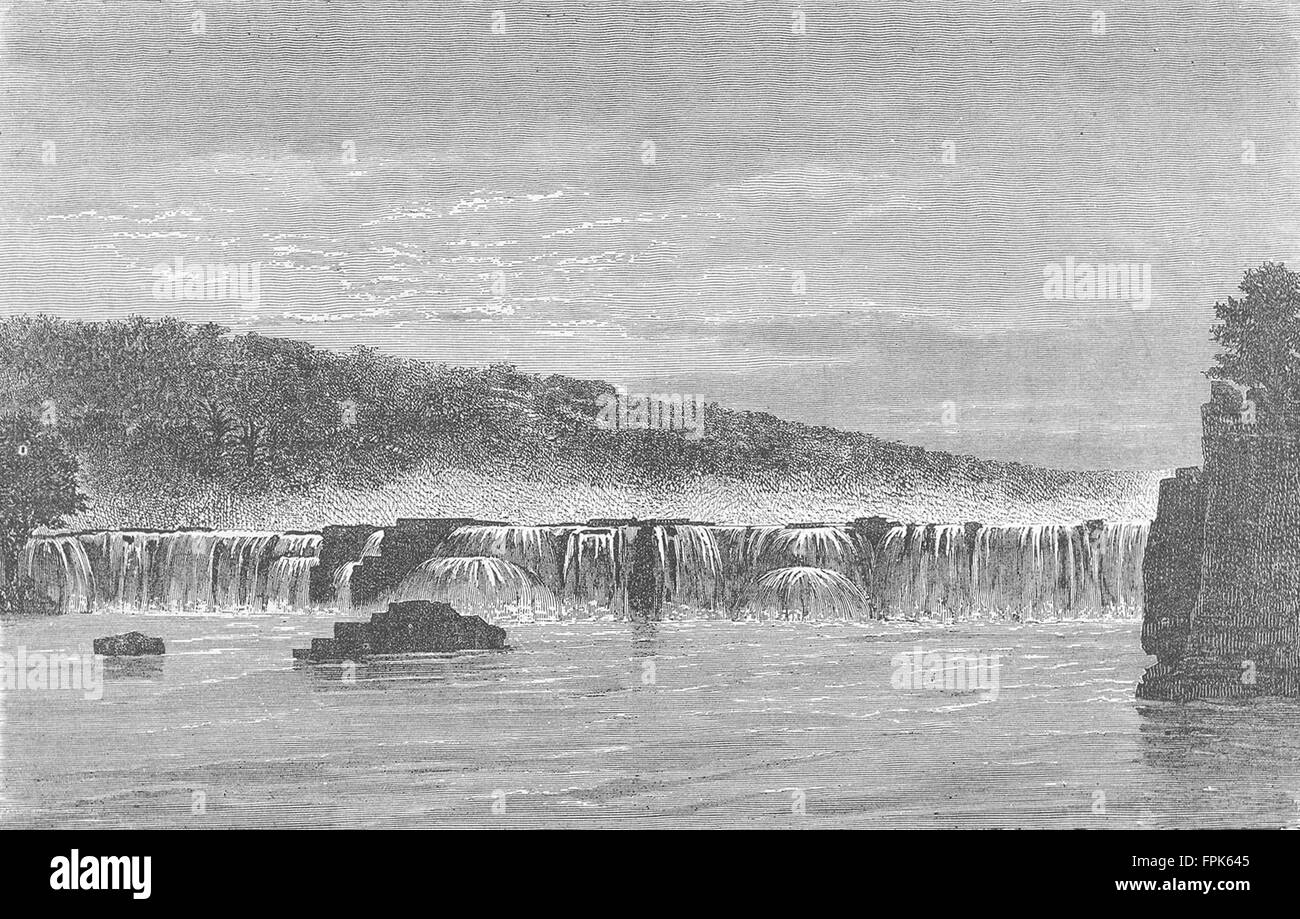 MALI : les chutes de Gouina, saison des pluies, antique print 1880 Banque D'Images