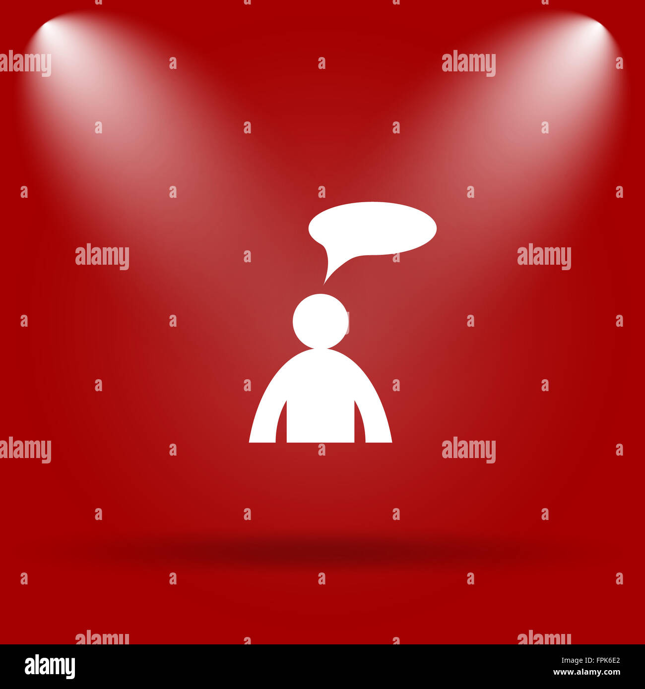 Commentaires icône. Télévision icône sur fond rouge. - Homme avec bulle Banque D'Images