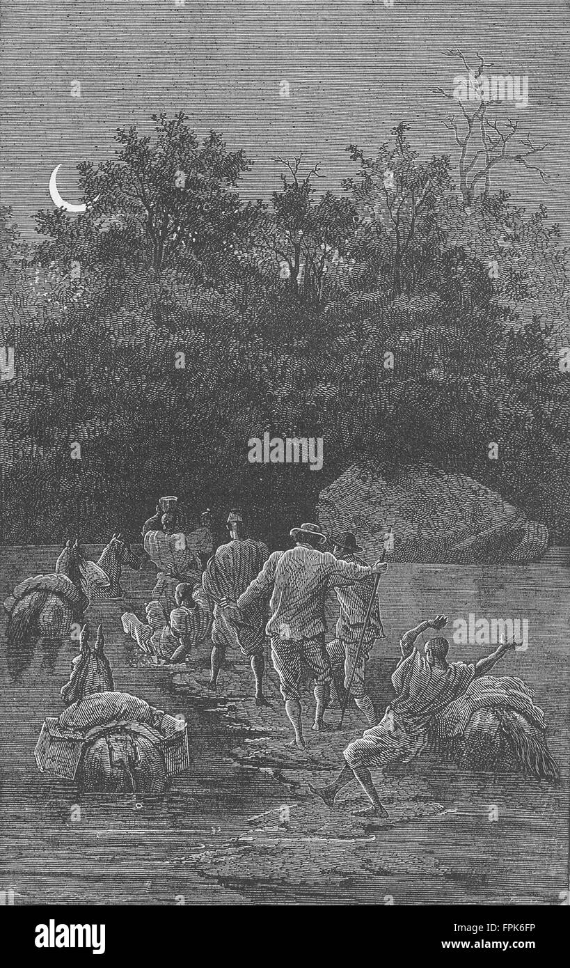 MALI : Fording le Bakhoy, antique print 1880 Banque D'Images