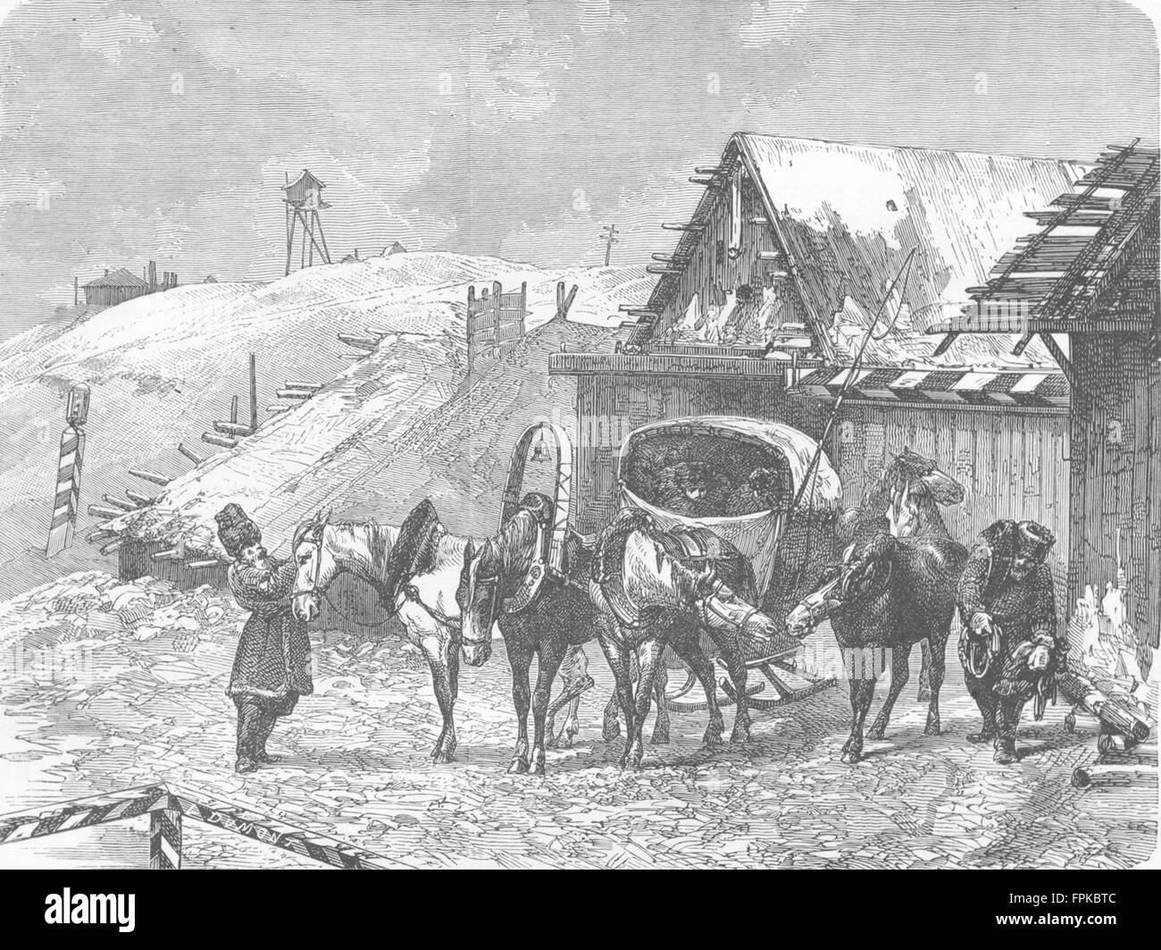 Estonie/Lettonie : Poste russe Station en Livonie, antique print 1880 Banque D'Images