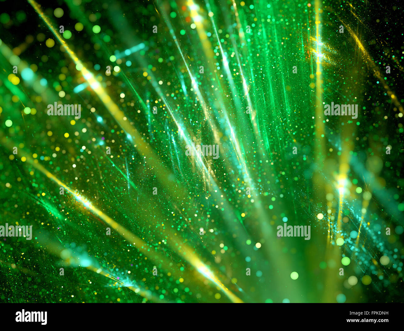 Éclatement de l'espace vert avec des particules, générée par ordinateur abstract background Banque D'Images