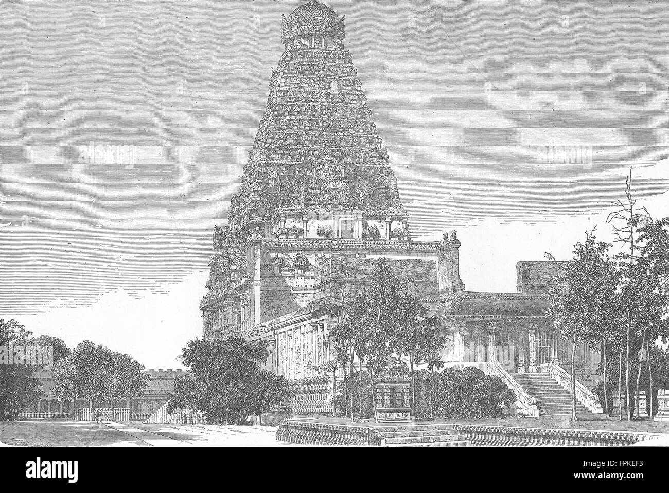 Inde : Temples : Gt Grille d'entrée Pagoda Thanjavur, ancien 1880 Banque D'Images