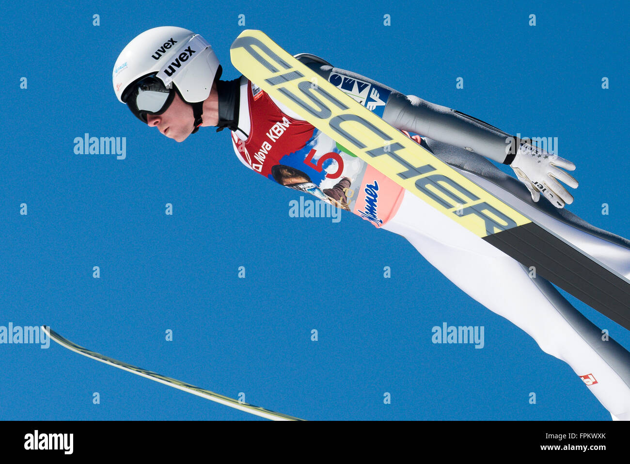 Planica, en Slovénie. Mar 19, 2016. Poppinger Manuel d'Autriche fait concurrence au cours de la SIF de Planica équipe finale de la Coupe du monde de saut à ski sur le 19 mars 2016 à Planica, en Slovénie. Credit : Rok Rakun/Pacific Press/Alamy Live News Banque D'Images