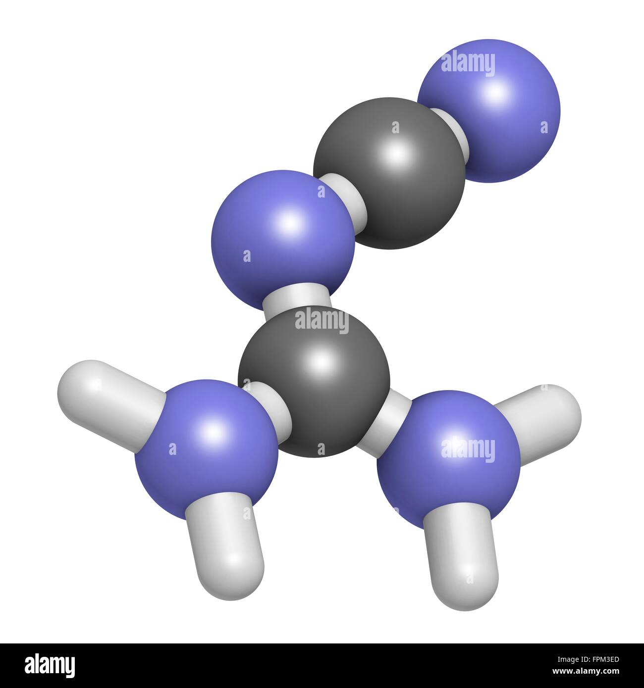 Dicy iamide (2-cyanoguanidine DCD) molécule. Utilisé comme engrais en synthèse chimique. Les atomes sont représentés comme des sphères avec Banque D'Images