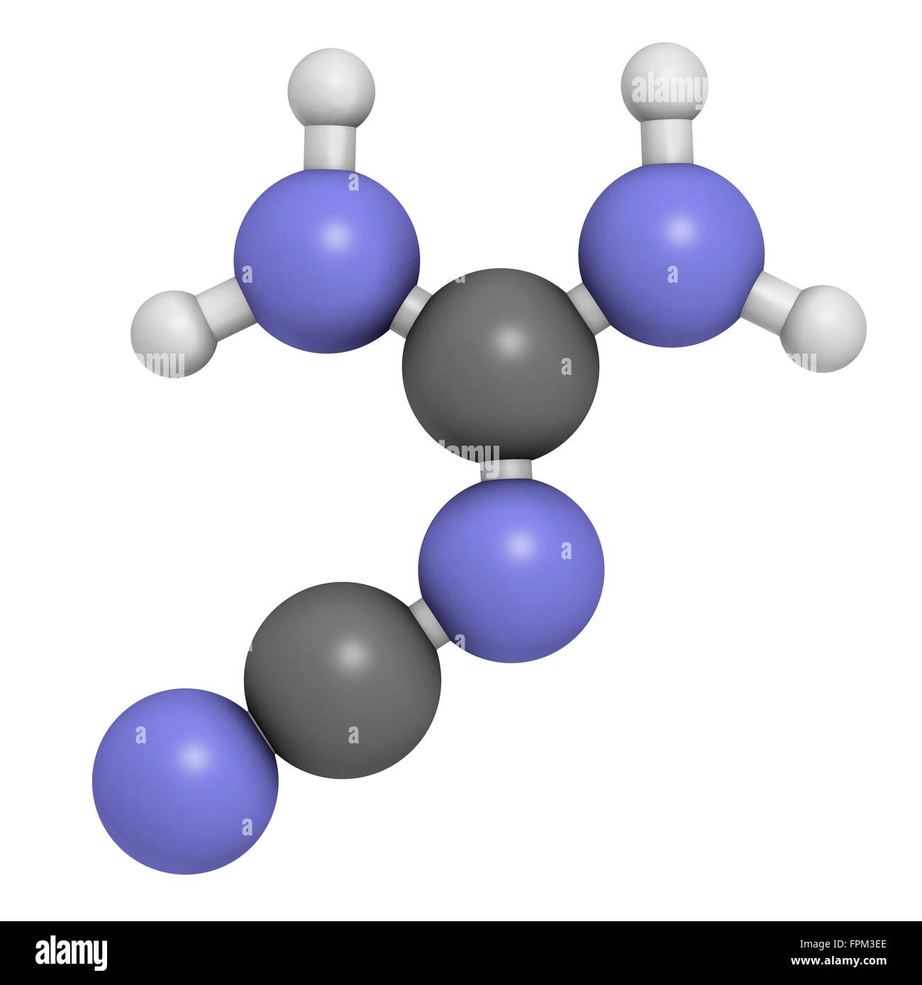 Dicy iamide (2-cyanoguanidine DCD) molécule. Utilisé comme engrais en synthèse chimique. Les atomes sont représentés comme des sphères avec Banque D'Images