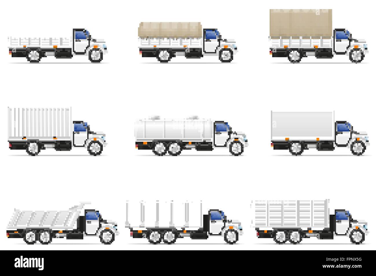 Les camions semi-remorque set icons vector illustration isolé sur fond blanc Illustration de Vecteur