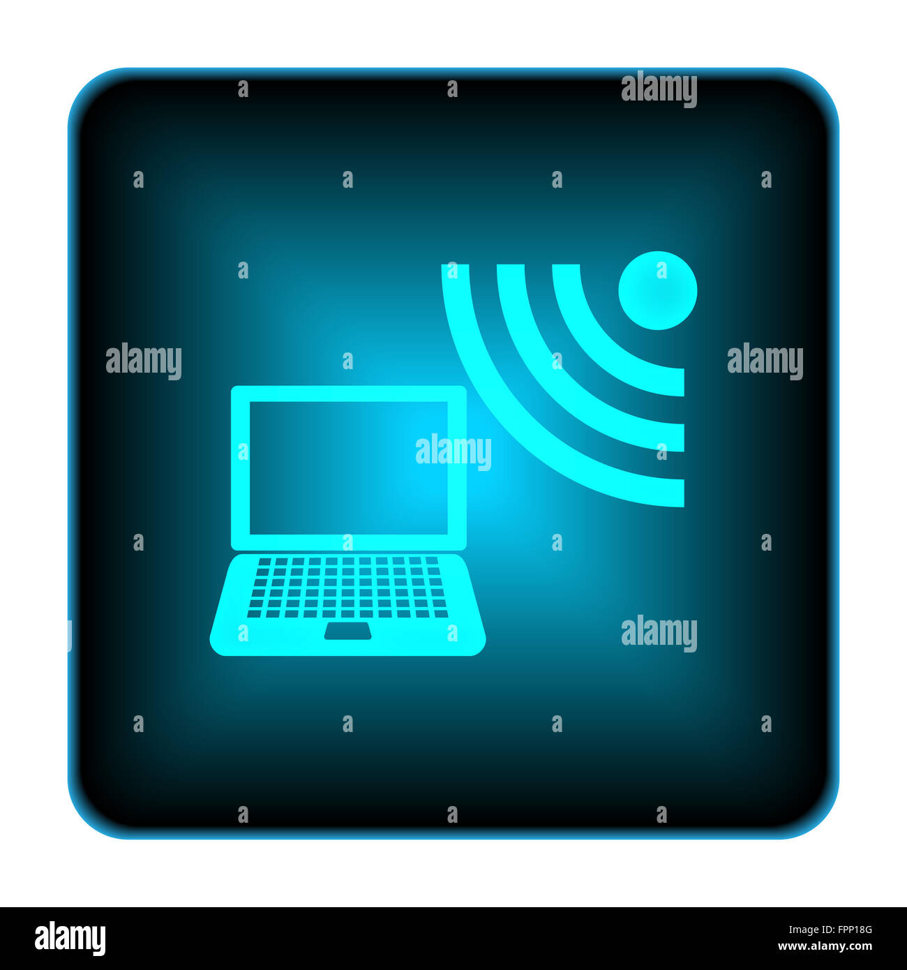 L'icône ordinateur portable sans fil. Bouton Internet sur fond blanc. Banque D'Images