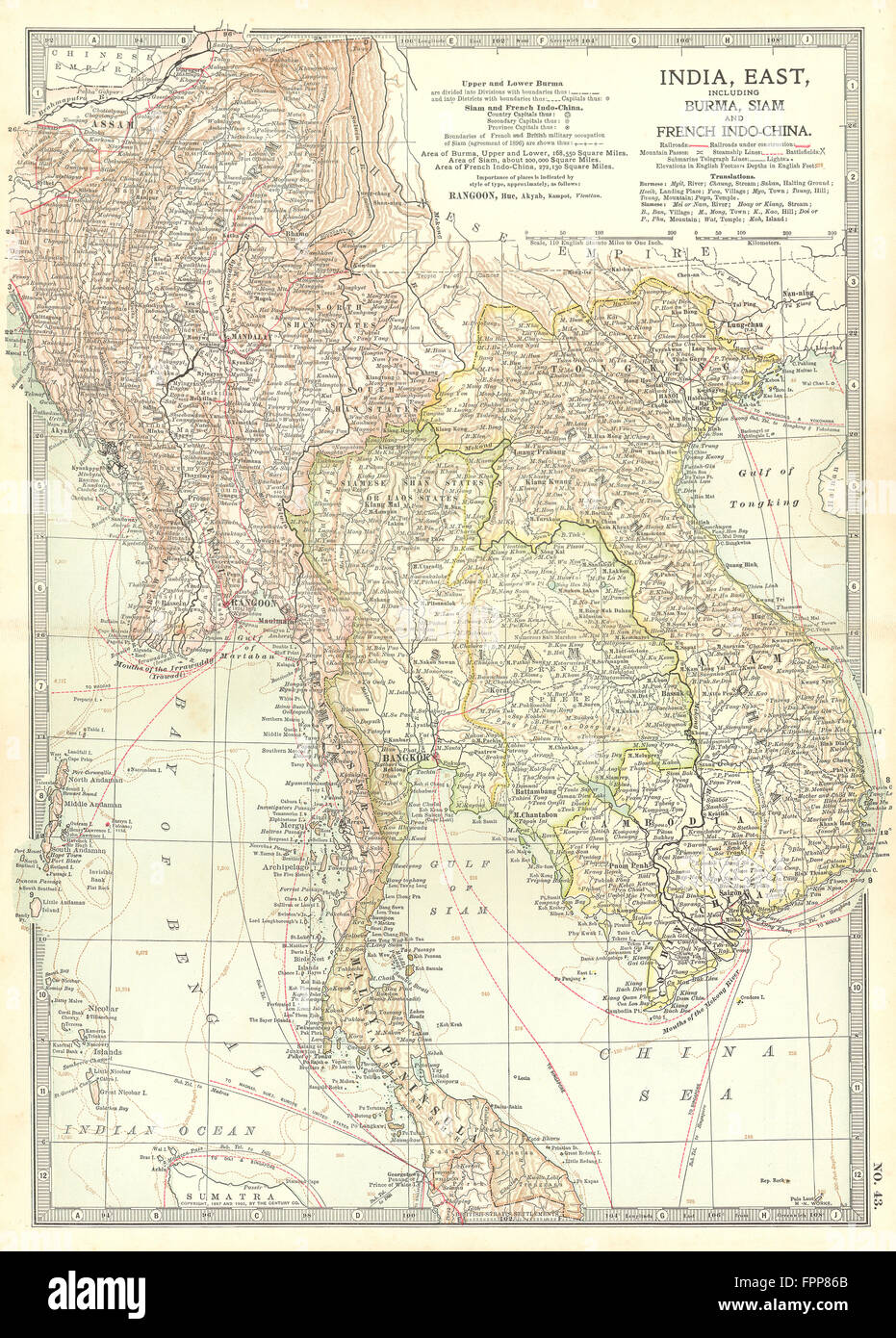 Indochine : Birmanie, Thaïlande Siam, Vietnam Annam Cochinchine, Cambodge, 1903 map Banque D'Images