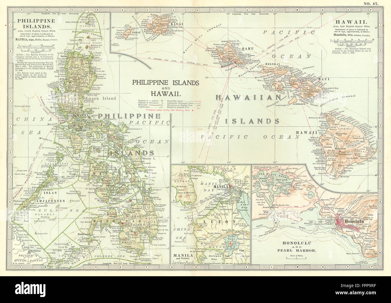 PHILIPPINES & Hawaii Honolulu en médaillon : Pearl Harbor, Manille, 1903 carte antique Banque D'Images