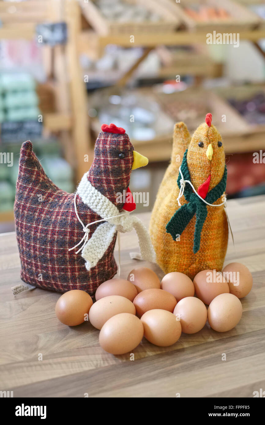 Tissu deux avec des Œufs de poules affichées dans Farm Shop Banque D'Images