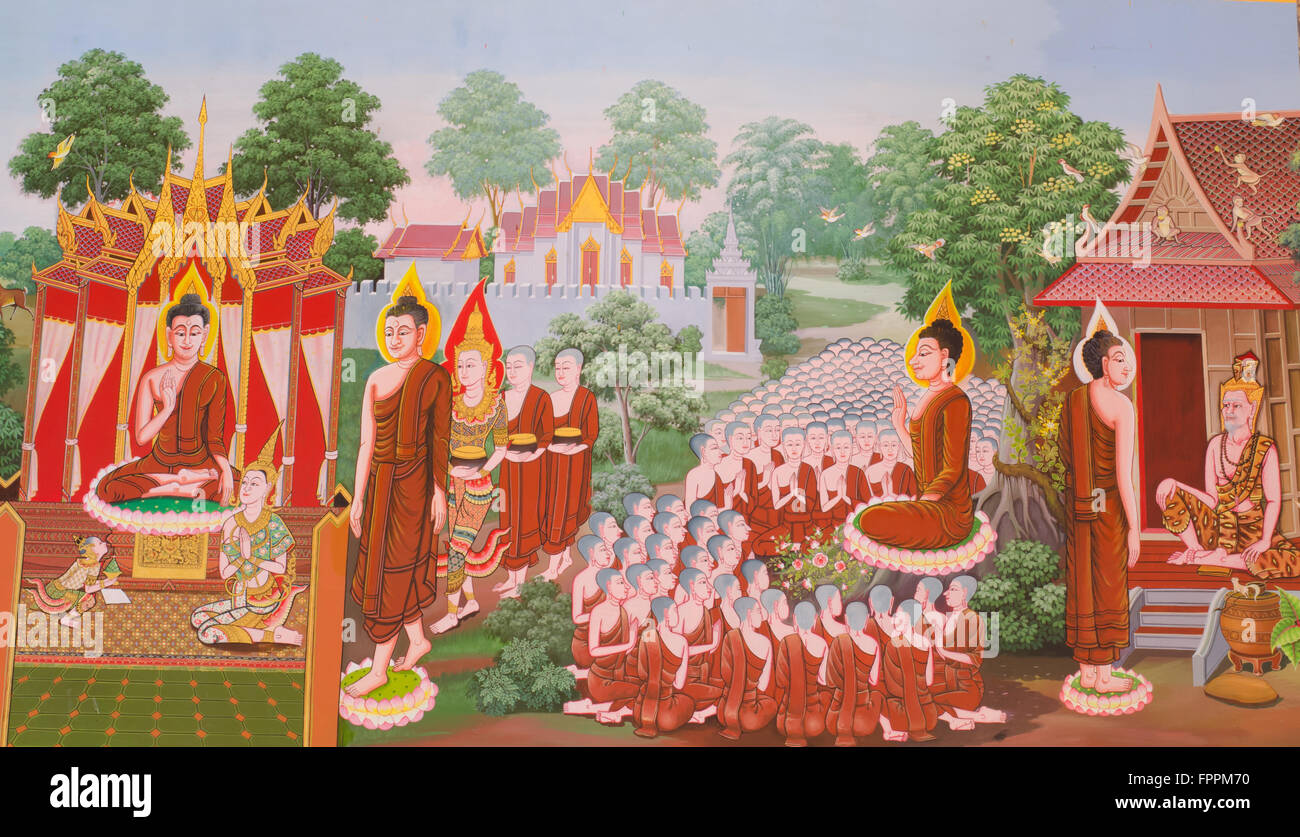 Thai art mythologie fresque murale sur la religion bouddhiste Banque D'Images