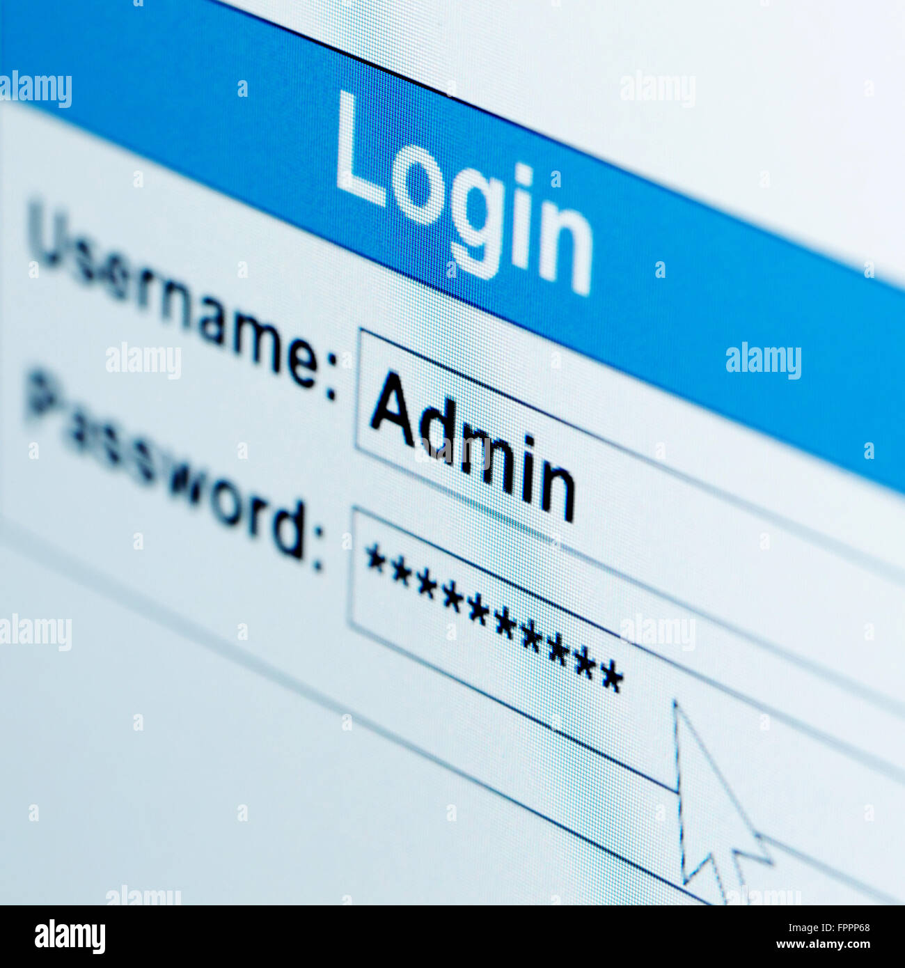 Log-in fort sur l'écran de l'ordinateur de l'admin Banque D'Images