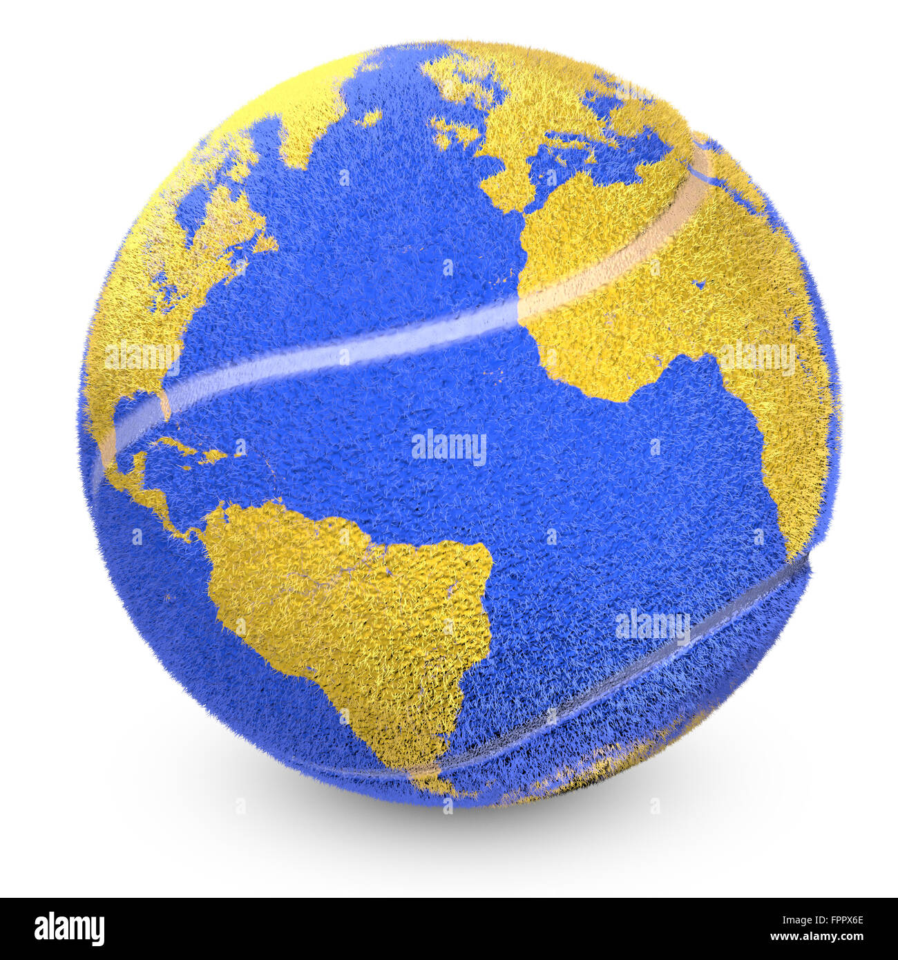Concept de balle de tennis avec une impression de monde qui affiche des nations unies. Banque D'Images
