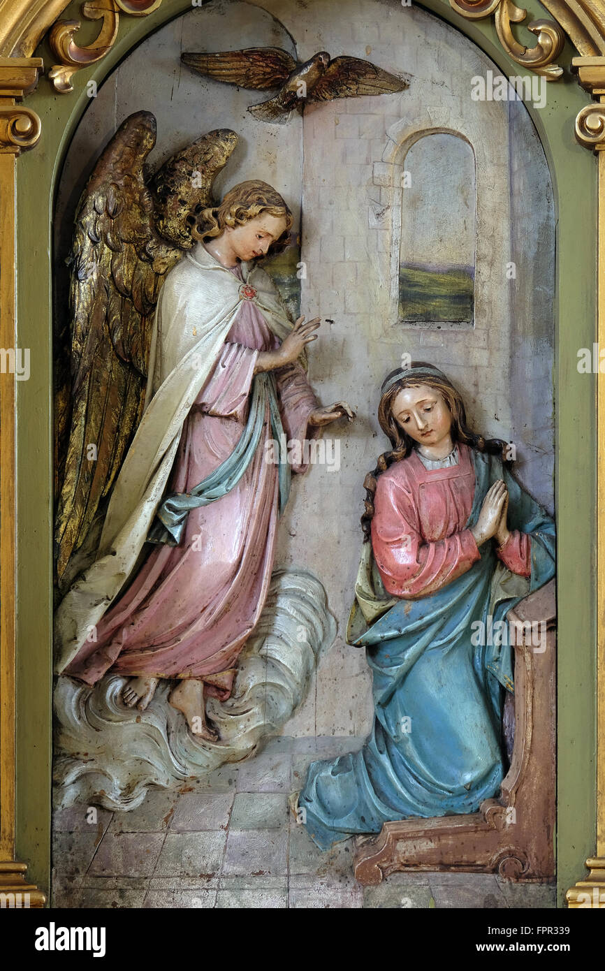 Annonciation de la Vierge Marie, retable de la Basilique du Sacré-Cœur de Jésus à Zagreb, Croatie le 14 septembre, 201 Banque D'Images