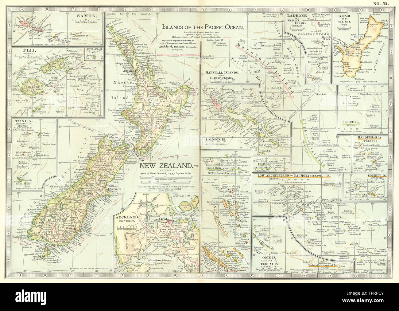 Nouvelle Zélande : Polynésie Française Polynésie française Samoa Fidji Guam Solomons ; Auckland, 1903 map Banque D'Images