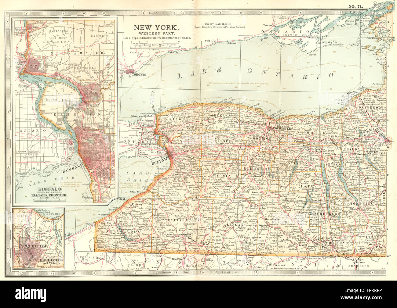 L'ÉTAT DE NEW YORK OUEST:Rochester Buffalo Niagara.1812-14 1756-59 batailles, 1903 map Banque D'Images